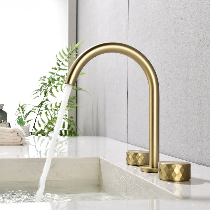 Bathroom Sink Faucet with 2 Handles, Bathroom Tap Mixer Faucet, Deck Mounted Solid Brass Bathroom Faucet, Golden Brushed