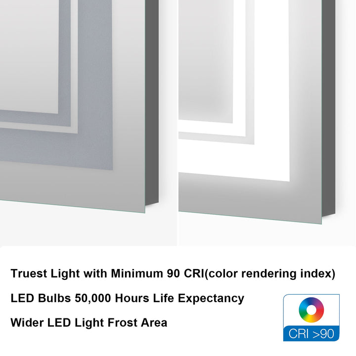 60 in. W x 28 in. H Rectangular Frameless Anti-Fog LED Light Dimmable Bathroom Vanity Mirror in Aluminum