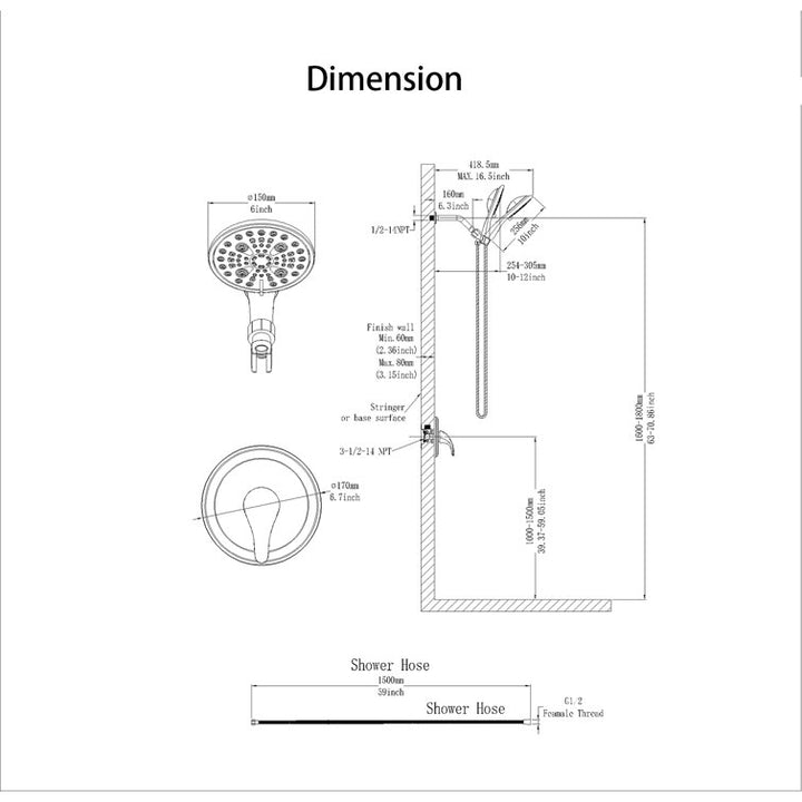 Single-Handle 6-Spray Round High Pressure Shower Faucet with 6 in. Shower Head