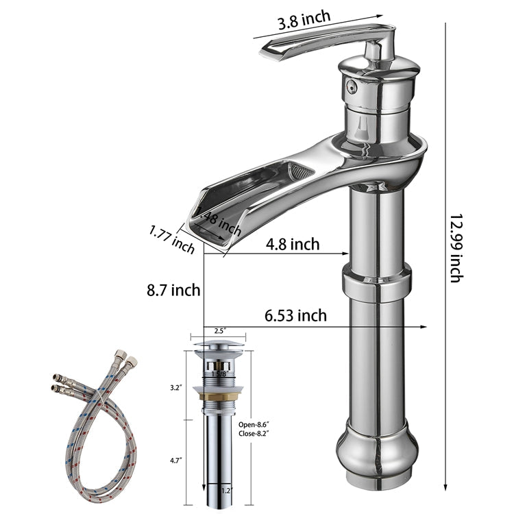 Single Handle Single Hole Bathroom Faucet High Spout Pop-Up Drain Included