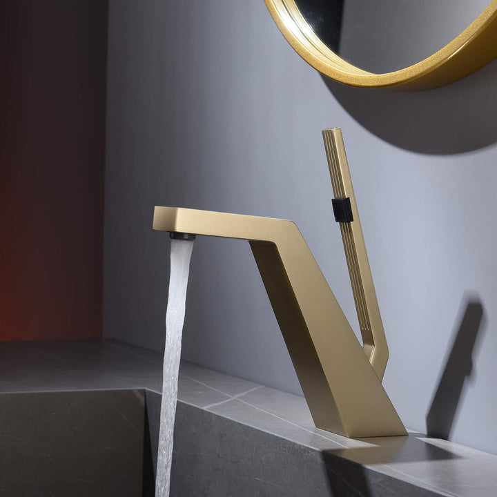 Brushed Gold Single Hole Modern Bathroom Sink Faucet