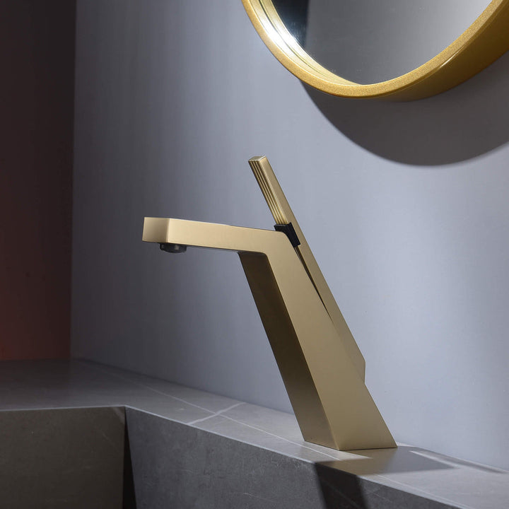 Brushed Gold Single Hole Modern Bathroom Sink Faucet