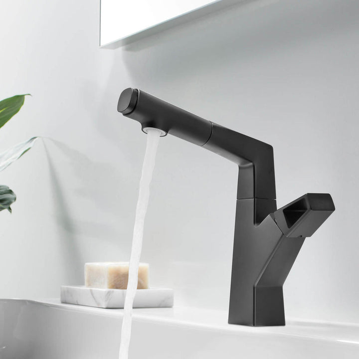 Liftable Bathroom Faucet with Pull Out Sprayer Dual Mode Single Handle Basin Faucet