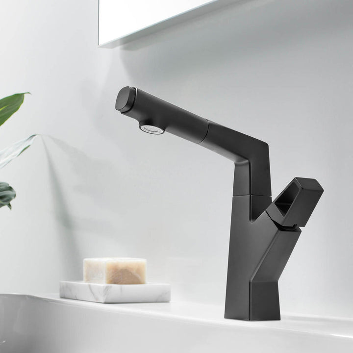 Liftable Bathroom Faucet with Pull Out Sprayer Dual Mode Single Handle Basin Faucet