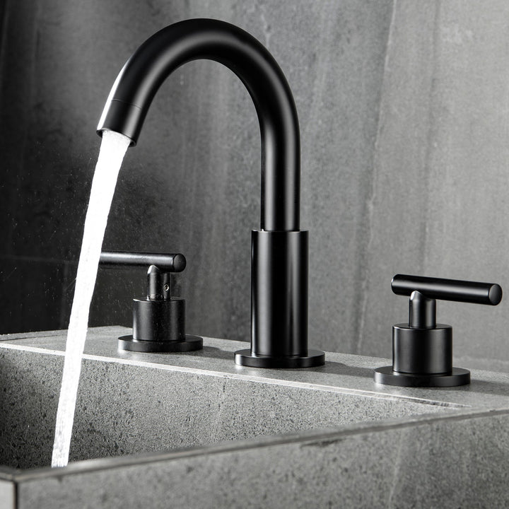 8 in. Widespread Double Handle Bathroom Faucet with Gooseneck in Matte Black