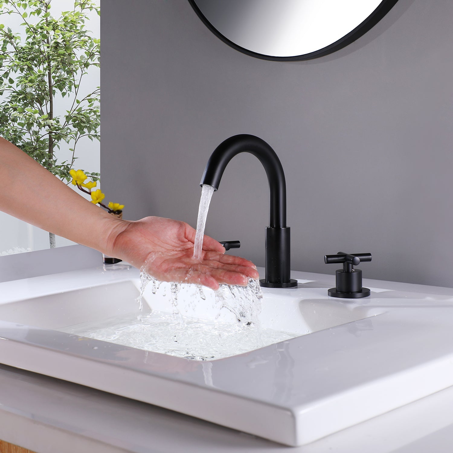 8 in. Widespread Double Handle High Arc Spout Bathroom Faucet in Matte Black