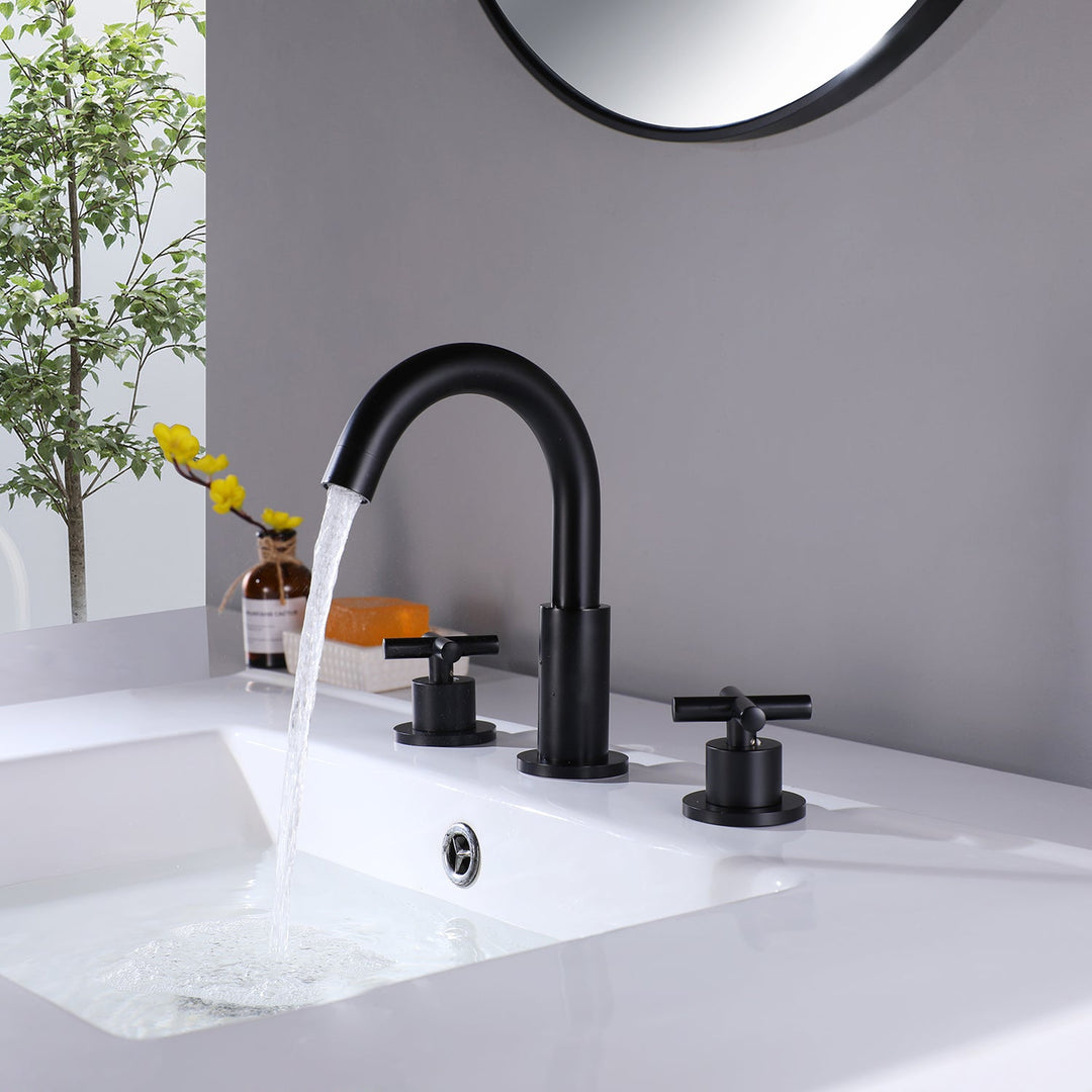 8 in. Widespread Double Handle High Arc Spout Bathroom Faucet in Matte Black