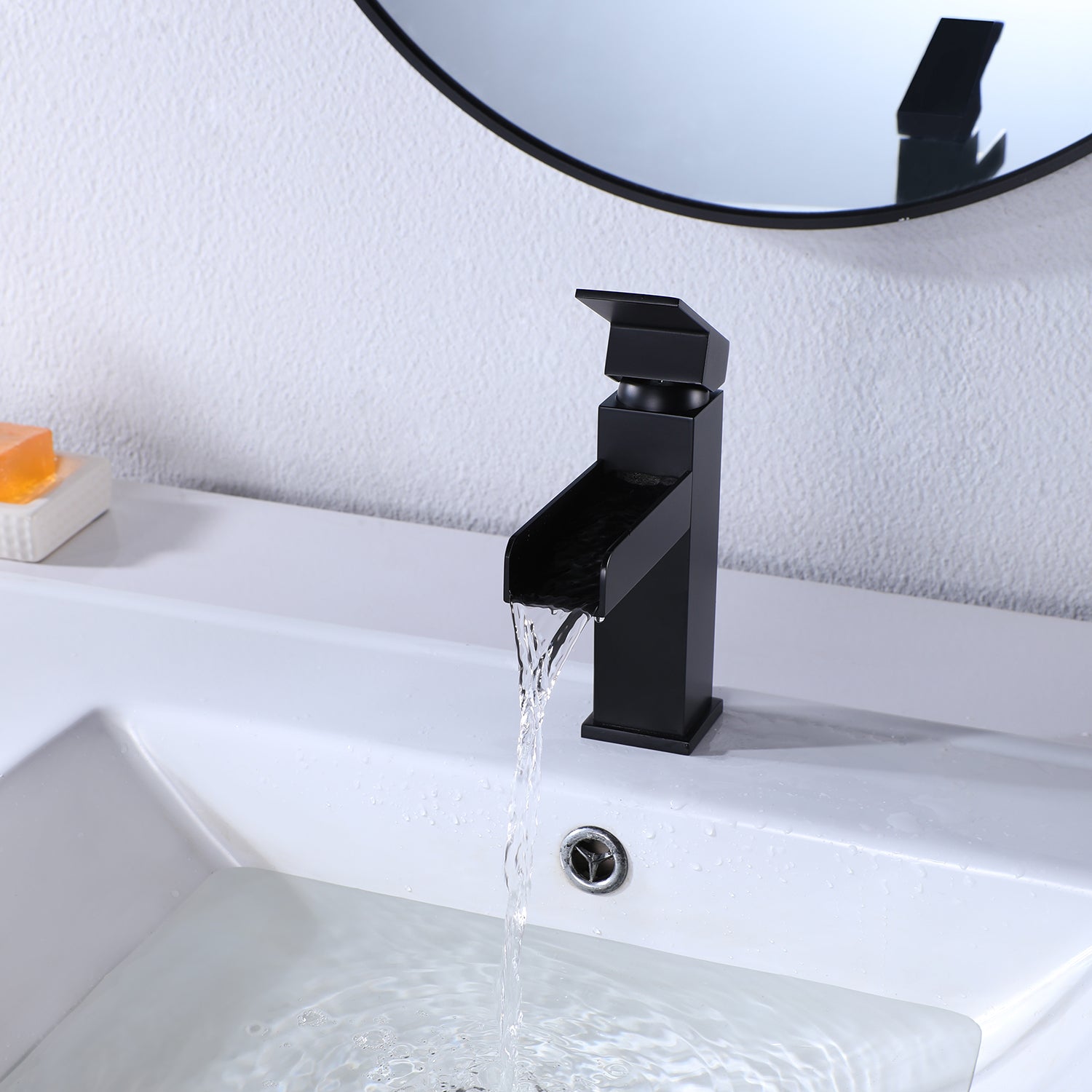 Single Handle Single Hole Bathroom Faucet with Deckplate Included and Wide Mouth in Matte Black