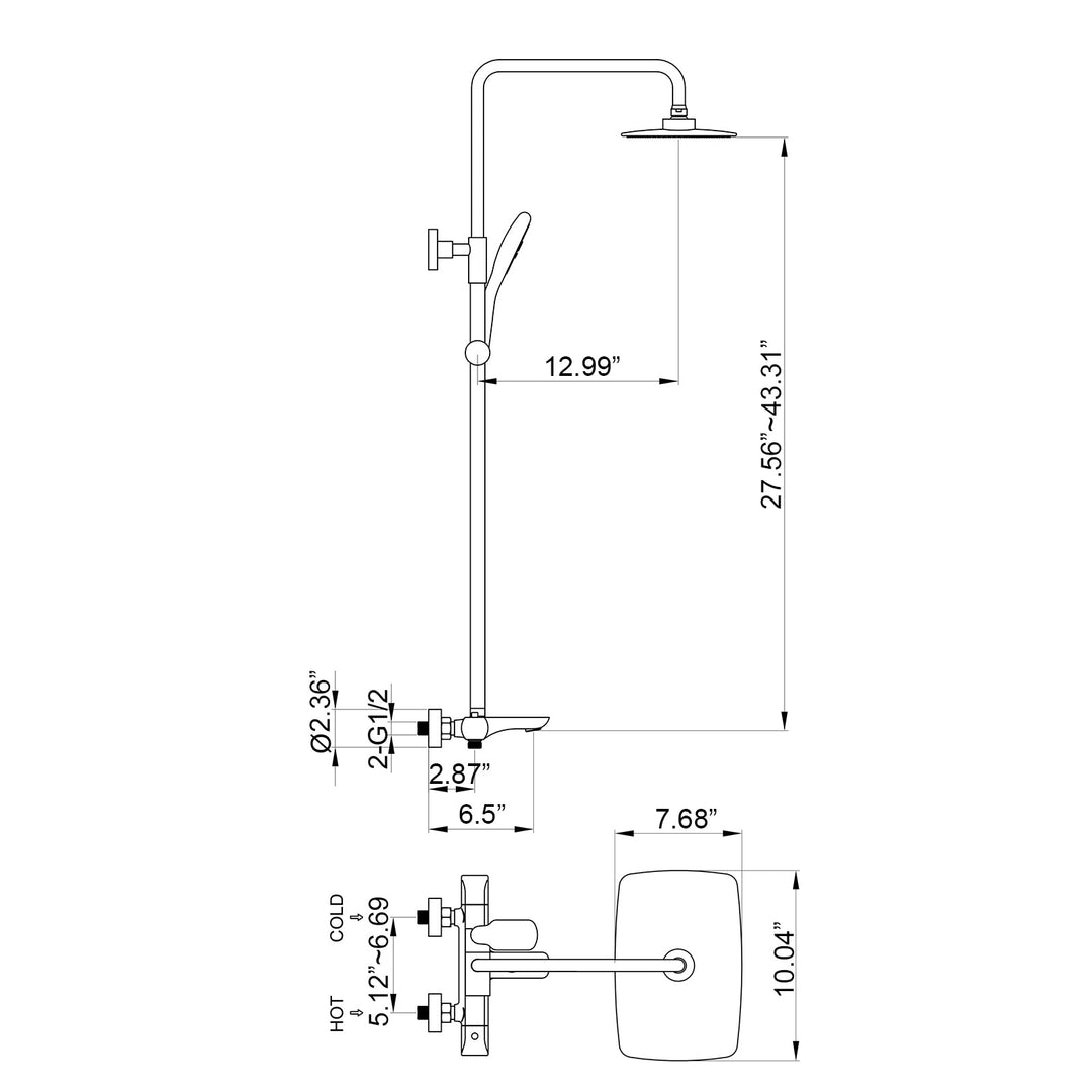 3-Function Thermostatic Matte Black Exposed Shower System