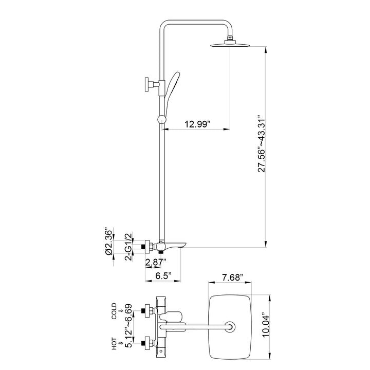 3-Function Thermostatic Matte Black Exposed Shower System