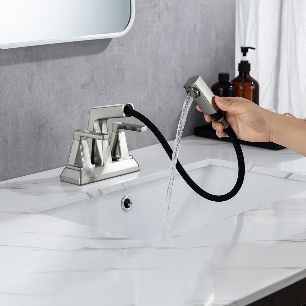 Two-Handle 4" Centerset Matte Black Pull-Out Bathroom Faucet