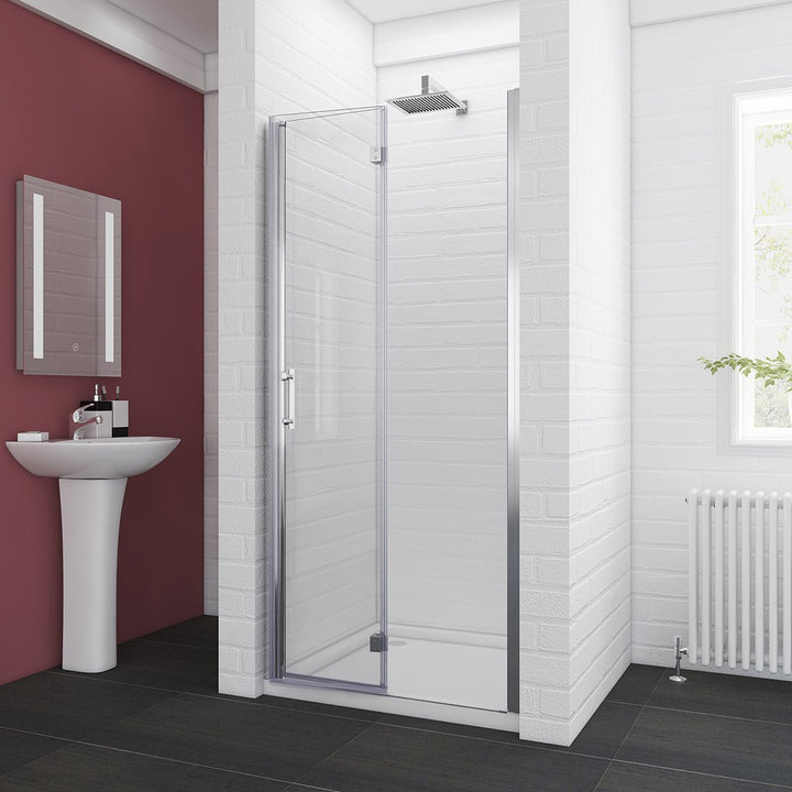 36 in. x 72 in. Semi-Frameless Bathtub Bi-Fold Shower Glass Door in Clear Glass with Handle, Chrome