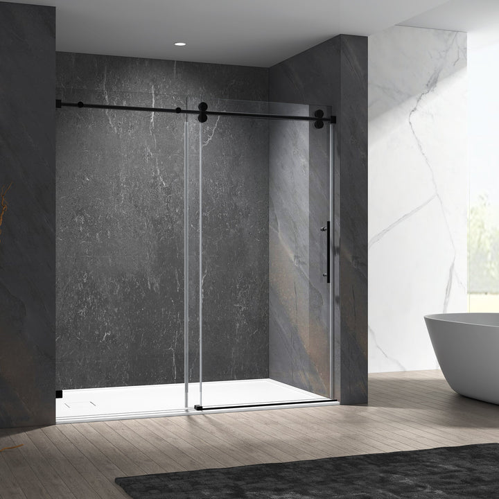 60-in W x 76-in H Frameless Sliding Standard Bathtub Door (Tempered Glass)