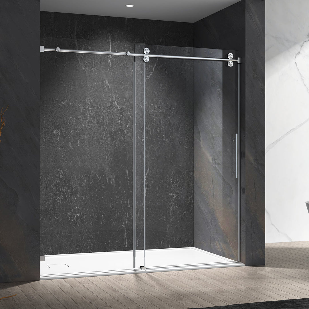 60-in W x 76-in H Frameless Sliding Standard Bathtub Door (Tempered Glass)
