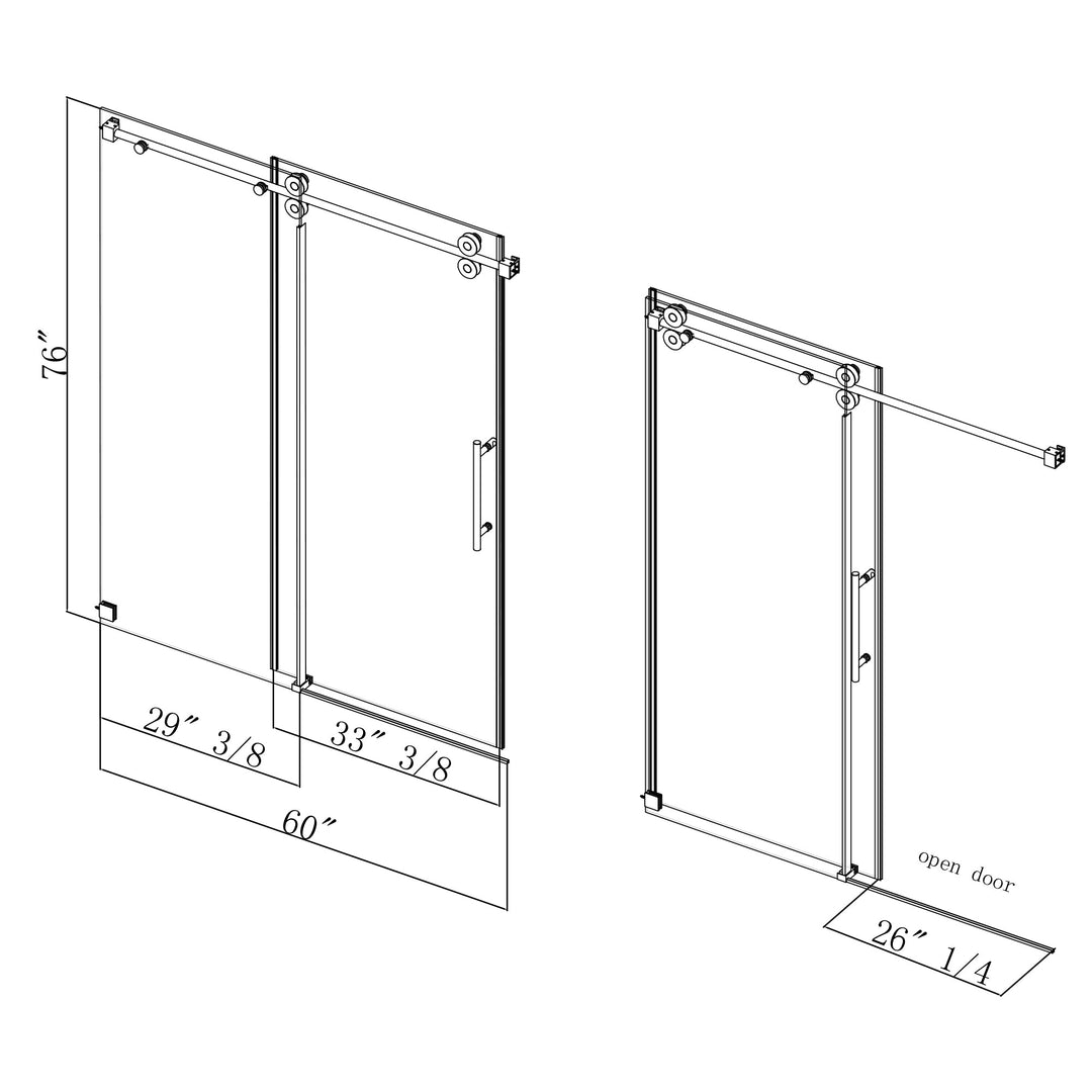 60-in W x 76-in H Frameless Sliding Standard Bathtub Door (Tempered Glass)