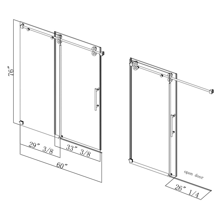 60-in W x 76-in H Frameless Sliding Standard Bathtub Door (Tempered Glass)