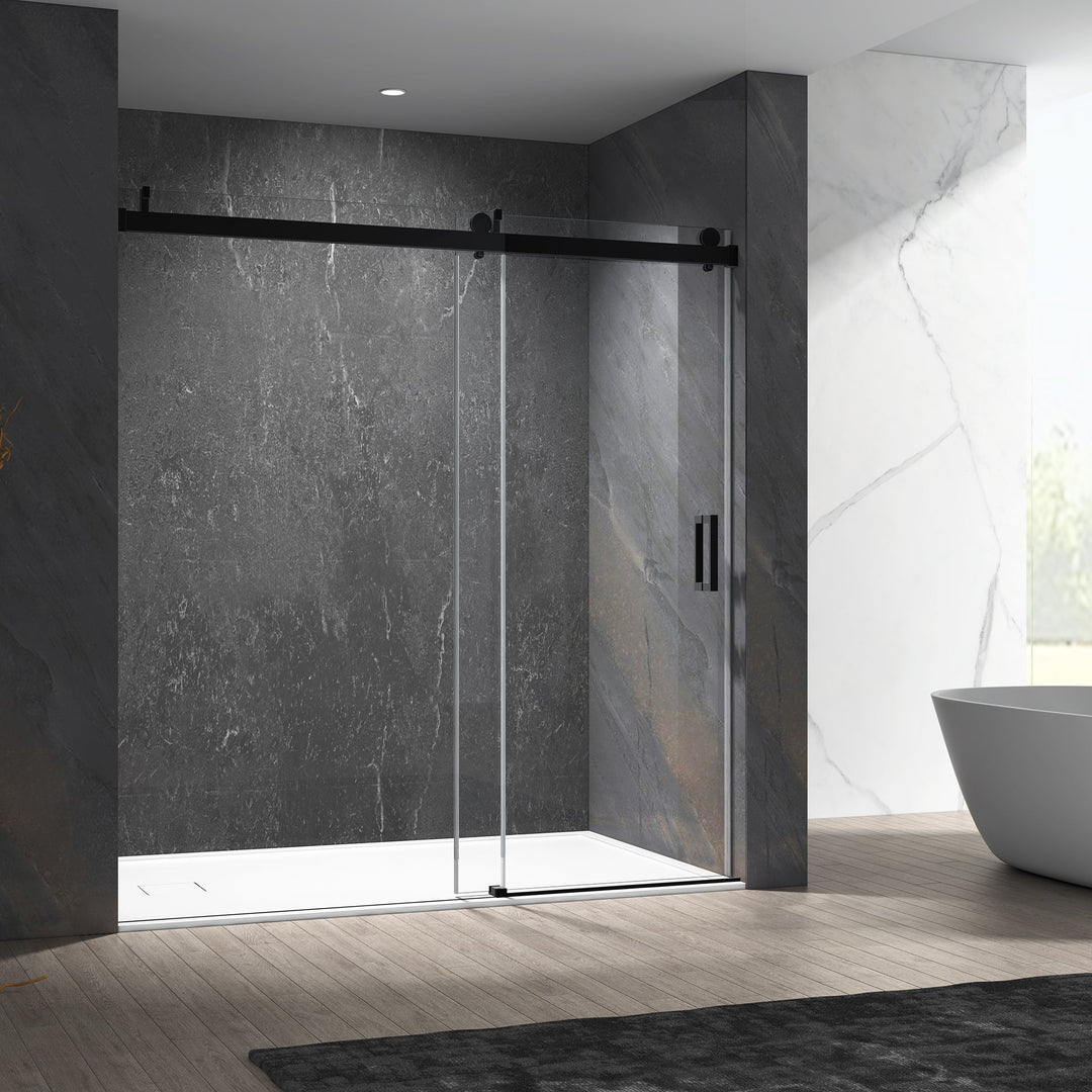 60 in W. x 76 in H. Single Sliding Shower Door with Soft-Closing Barn Door Sliding with 3/8 in Clear Tempered Glass
