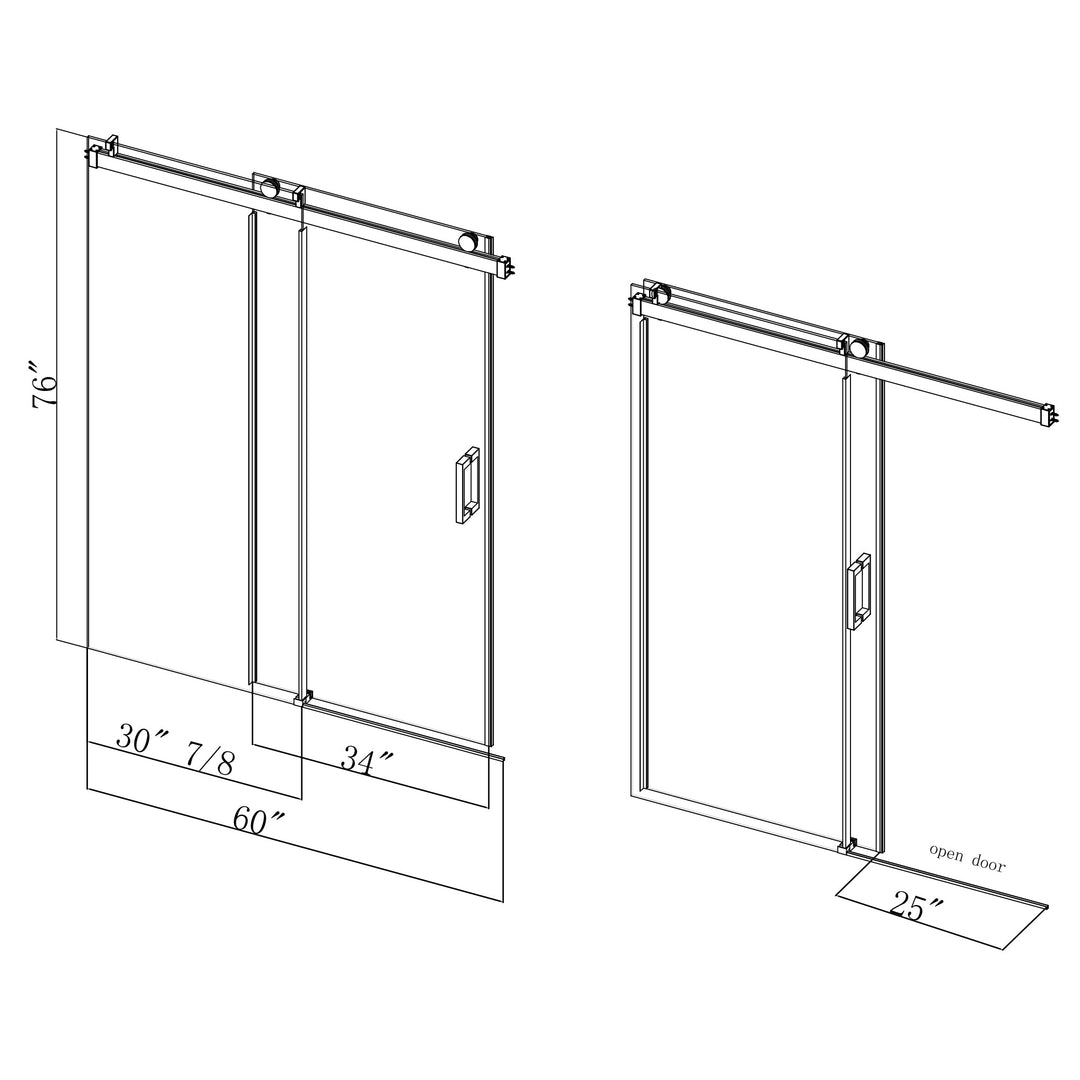 60 in W. x 76 in H. Single Sliding Shower Door with Soft-Closing Barn Door Sliding with 3/8 in Clear Tempered Glass