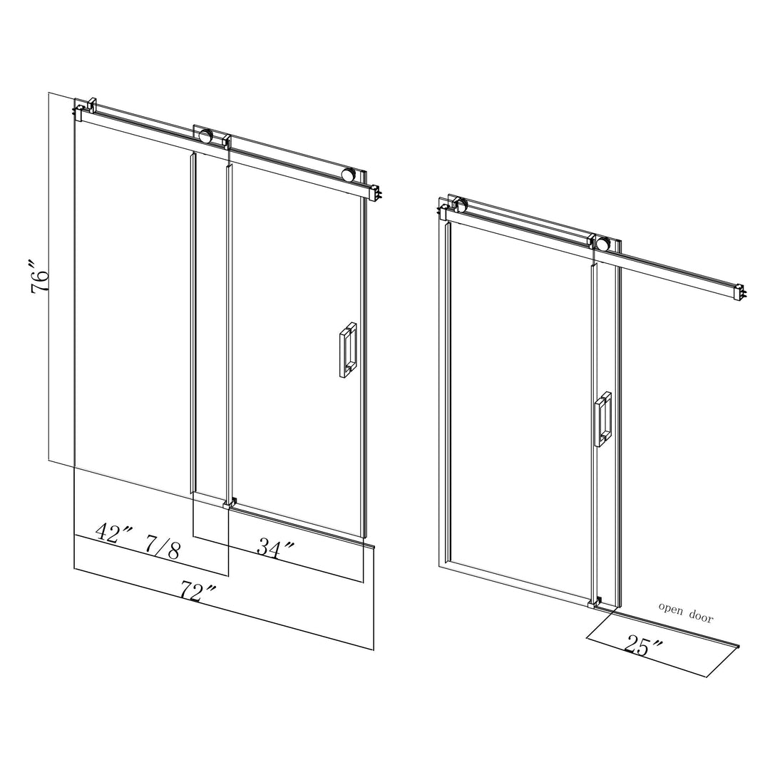 72 in W. x 76 in H. Single Sliding Shower Door with Soft-Closing Barn Door Sliding with 3/8 in Clear Tempered Glass
