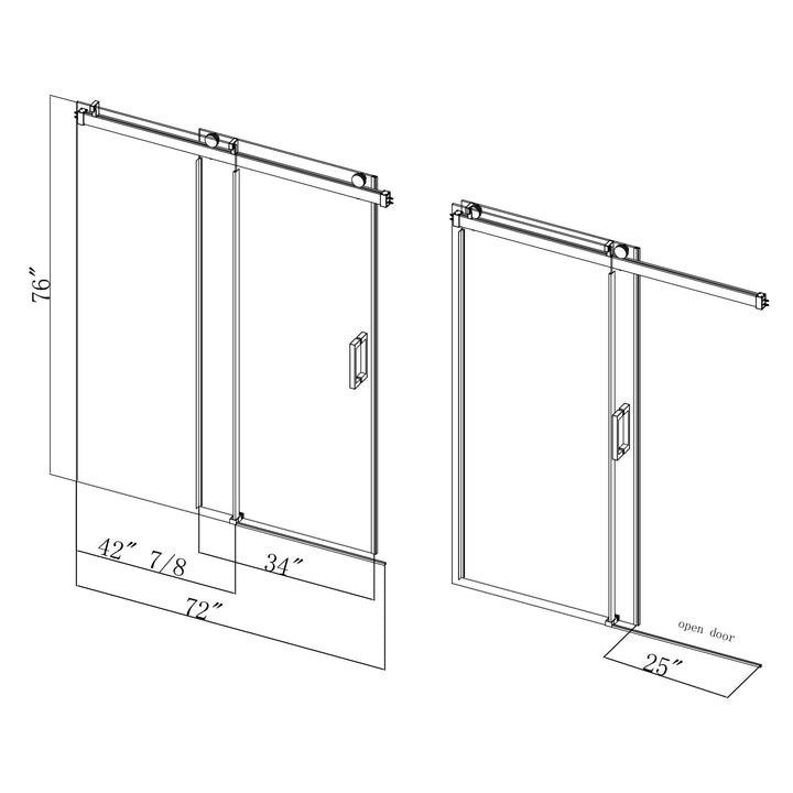 72 in W. x 76 in H. Single Sliding Shower Door with Soft-Closing Barn Door Sliding with 3/8 in Clear Tempered Glass