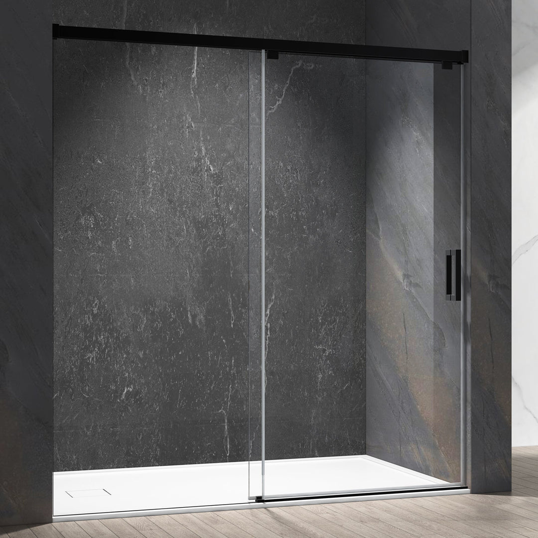 60-in W x 76-in H Semi-frameless Sliding Soft Close Standard Shower Door (Tempered Glass)