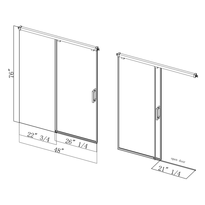 48-in W x 76-in H Semi-frameless Sliding Soft Close Standard Shower Door (Tempered Glass)