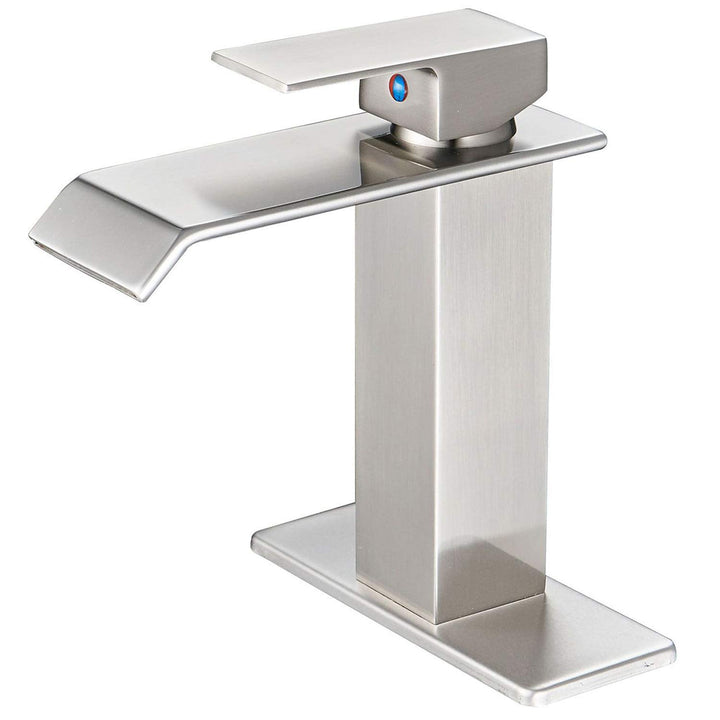 Waterfall Single-Handle Low-Arc Bathroom Faucet With Pop-up Drain Assembly