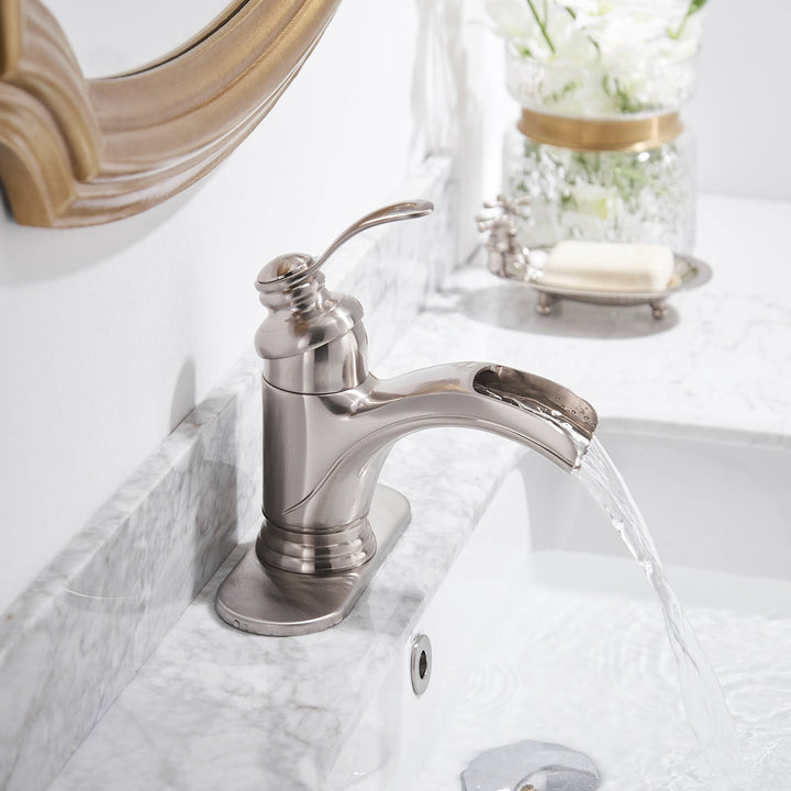 Single Hole Single Handle Low Spout Waterfall Bathroom Faucet