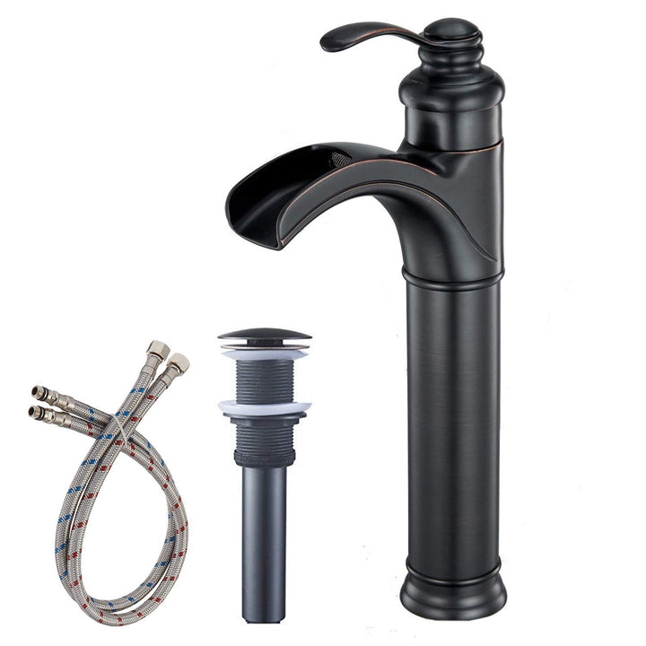 Waterfall High Spout Single Handle Single Hole Bathroom Faucet with Drain Kit Included