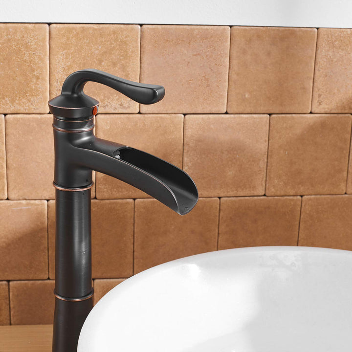 Single Handle Single Hole High Spout Waterfall Bathroom Faucet with Pop-Up Drain