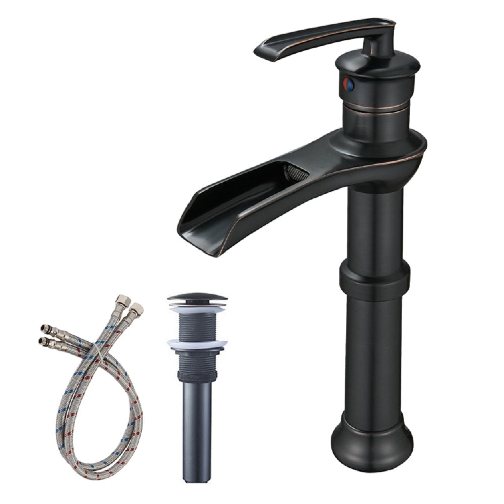 Single Handle Single Hole Bathroom Faucet Pop-Up Drain Included and Supply Lines