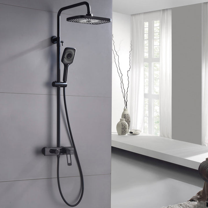 Matte Black Slide Bar Three Functions Shower Faucet Set, Exposed Shower Combo Set With Rough-In Valve