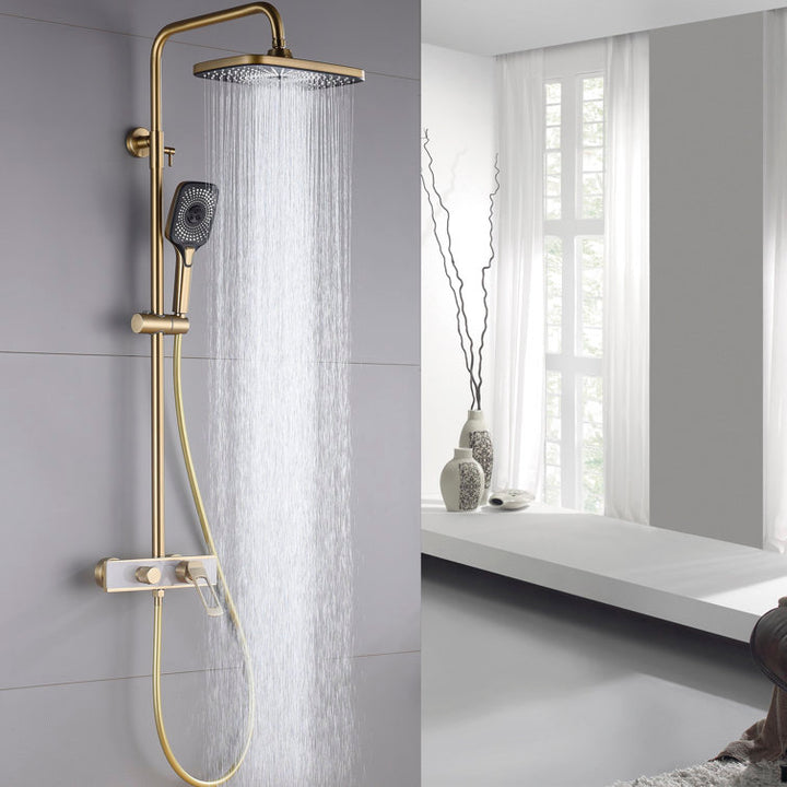 Brushed Gold Slide Bar Three Functions Shower Faucet Set, Exposed Shower Combo Set With Rough-In Valve