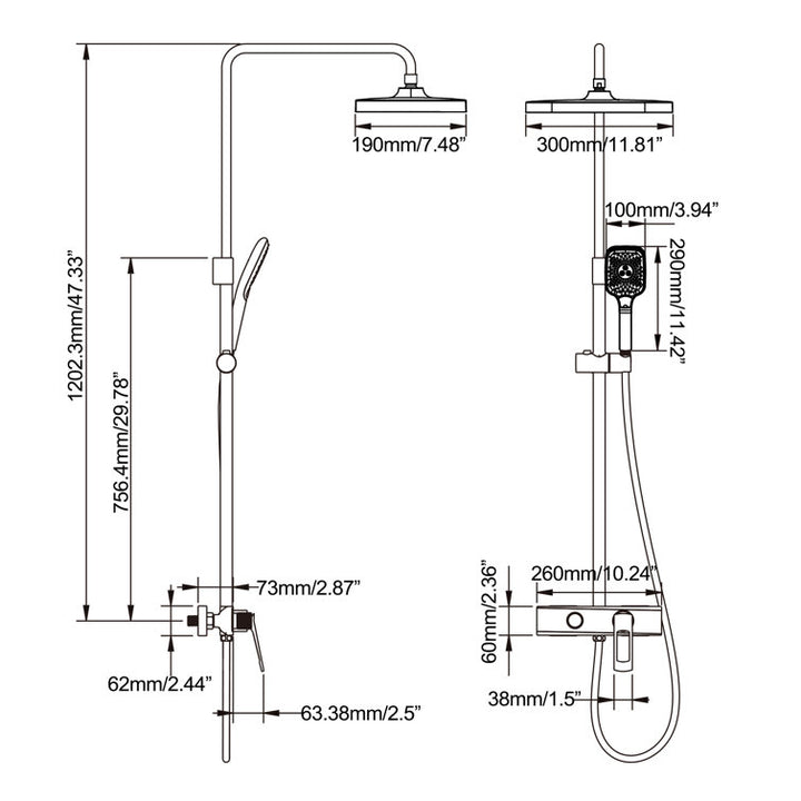 Matte Black Slide Bar Three Functions Shower Faucet Set, Exposed Shower Combo Set With Rough-In Valve