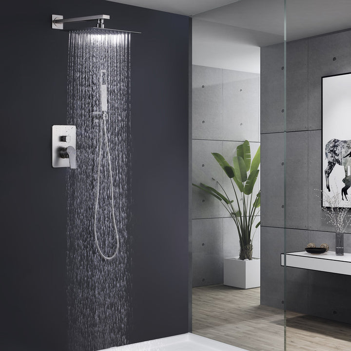 10-in Rain Shower Head Wall Mount Dual Head Waterfall Built-In Shower System