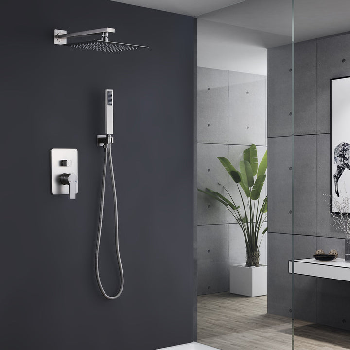 10-in Rain Shower Head Wall Mount Dual Head Waterfall Built-In Shower System