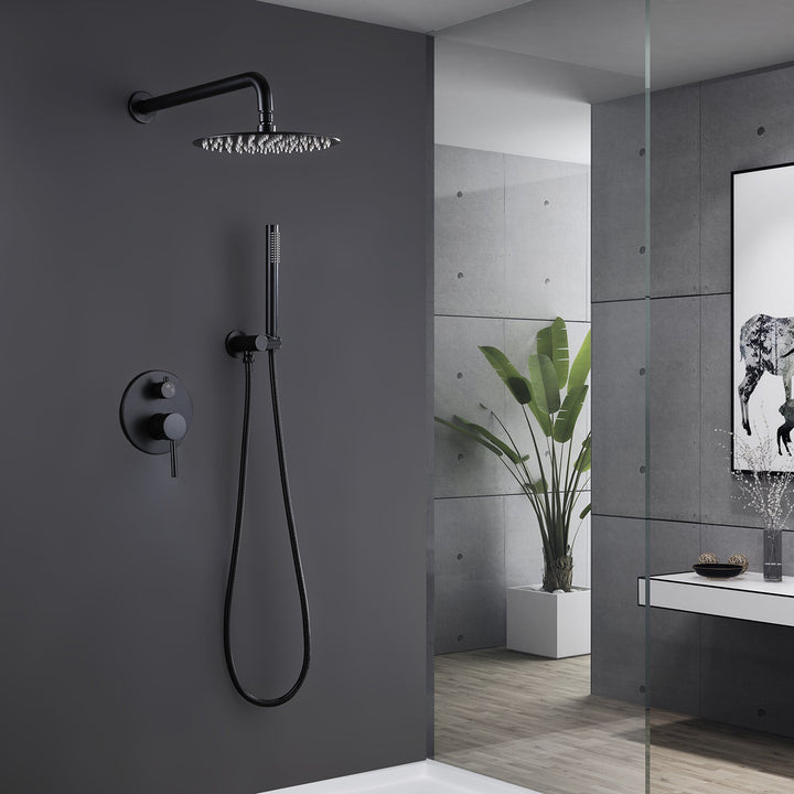 10 inch 1-Spray Patterns with1.5 GPM Wall Mounted Dual Shower Heads in Matte Black (Valve Included)