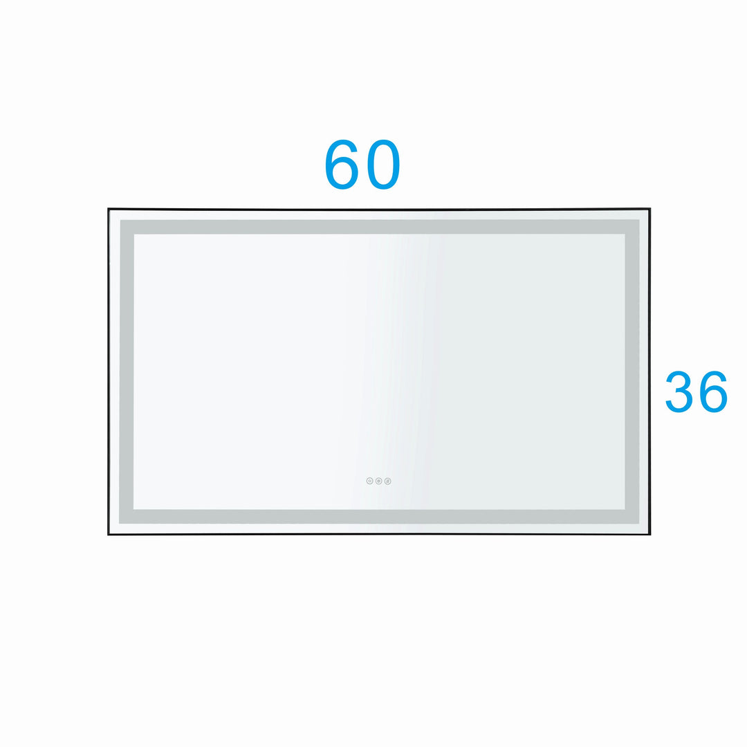 60 in. W x 36 in. H Framed LED Lighted Bathroom Wall Mounted Mirror with High Lumen+Anti-Fog Separately Control