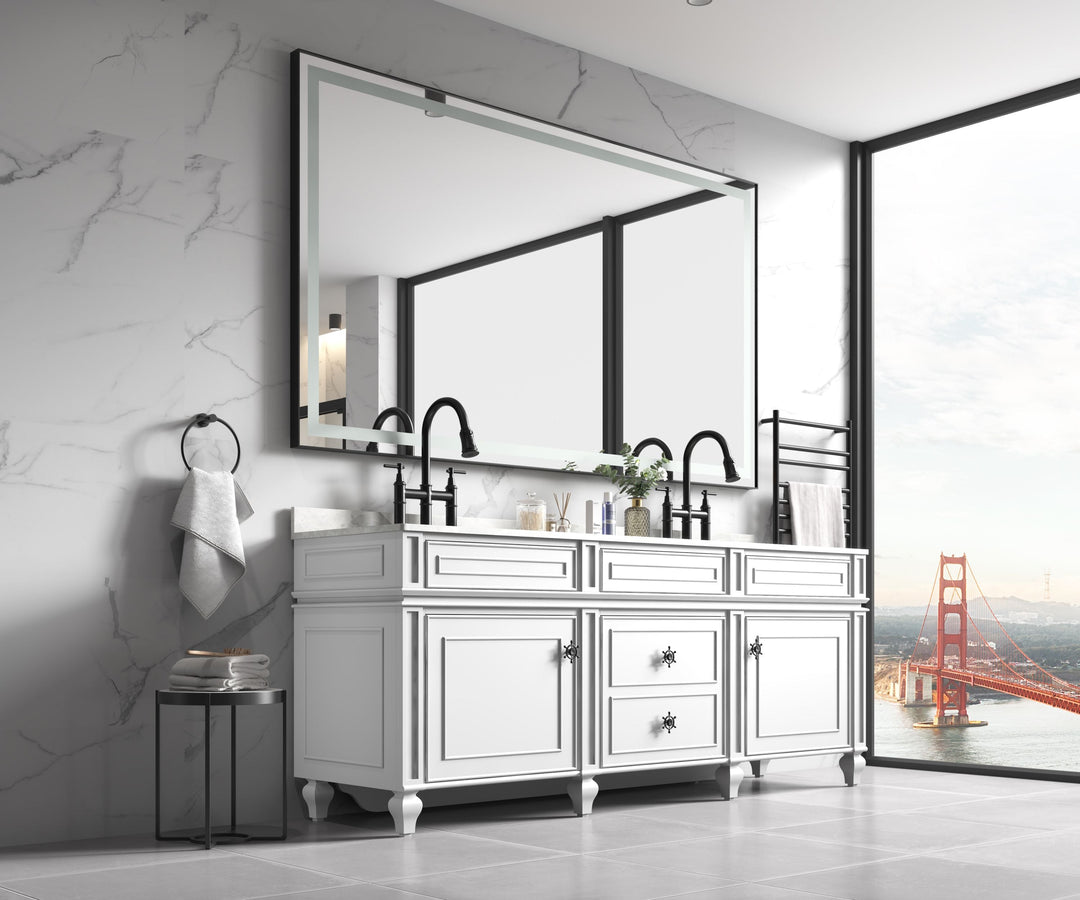 60 in. W x 36 in. H Framed LED Lighted Bathroom Wall Mounted Mirror with High Lumen+Anti-Fog Separately Control