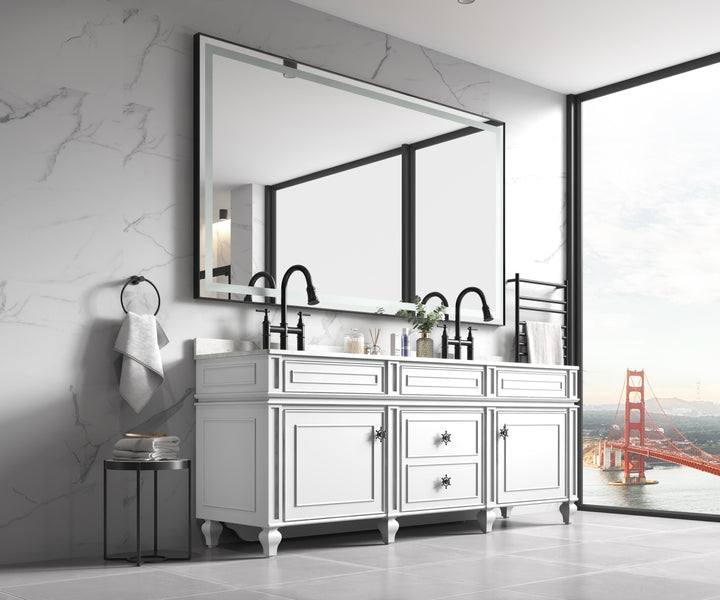 60 in. W x 36 in. H Framed LED Lighted Bathroom Wall Mounted Mirror with High Lumen+Anti-Fog Separately Control