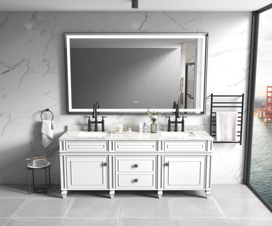 60 in. W x 36 in. H Framed LED Lighted Bathroom Wall Mounted Mirror with High Lumen+Anti-Fog Separately Control