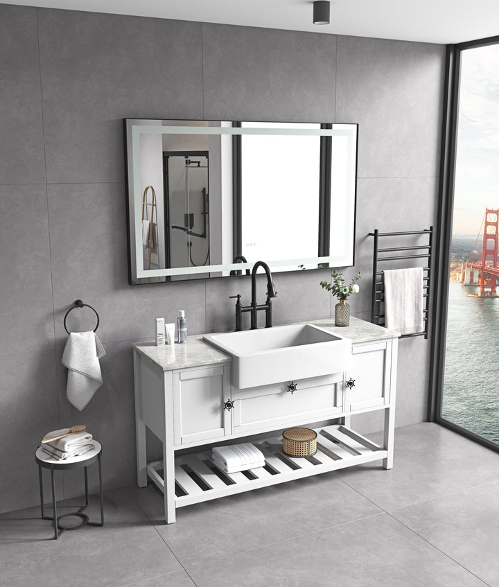 60 in. W x 36 in. H Framed LED Lighted Bathroom Wall Mounted Mirror with High Lumen+Anti-Fog Separately Control