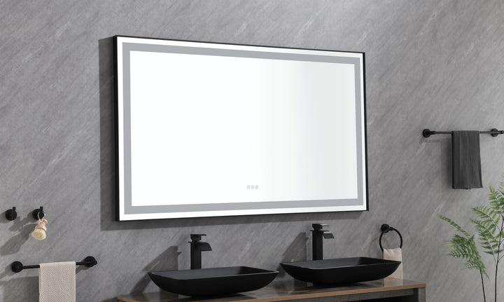 60 in. W x 36 in. H Framed LED Lighted Bathroom Wall Mounted Mirror with High Lumen+Anti-Fog Separately Control