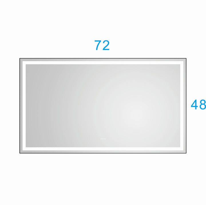 72 in. W x 48 in. H Framed LED Lighted Bathroom Wall Mounted Mirror with High Lumen+Anti-Fog Separately Control