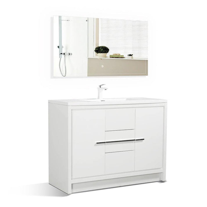 White Freestanding Bathroom Vanity with Faux Marble Integrated Top & Sink