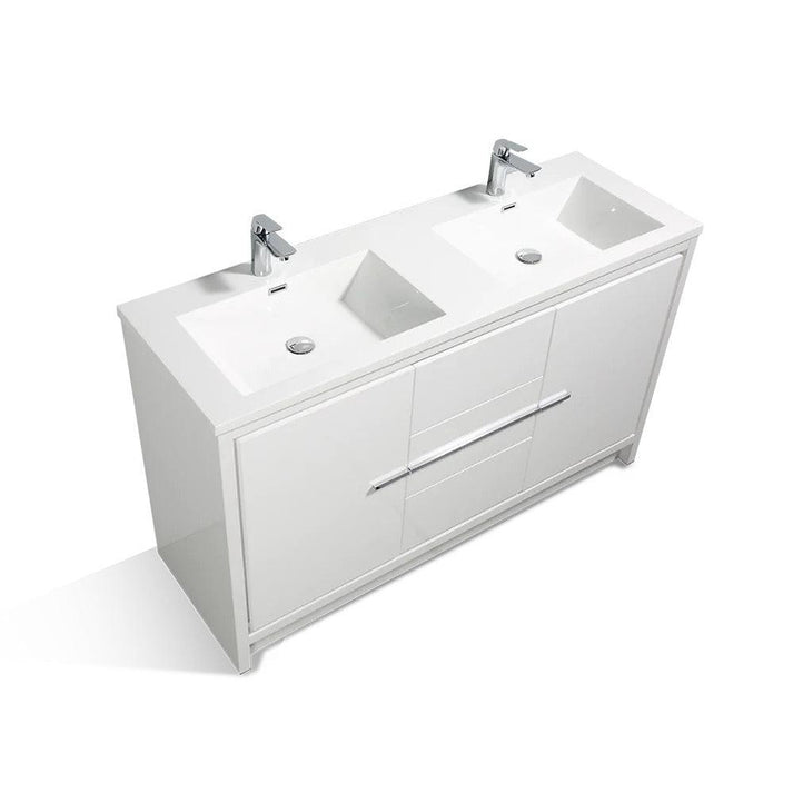 White Freestanding Bathroom Vanity with Faux Marble Integrated Top & Sink