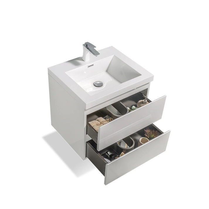 White Wall-Mounted Bathroom Vanity With Faux Marble Integrated Top & Sink