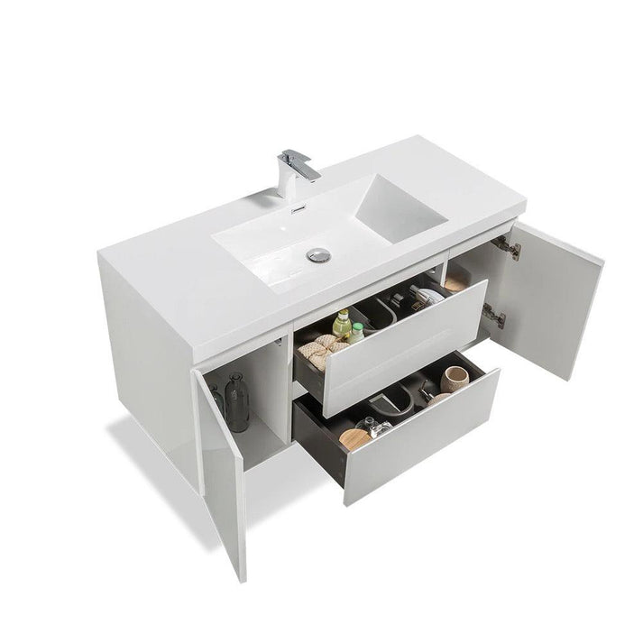 White Wall-Mounted Bathroom Vanity With Faux Marble Integrated Top & Sink
