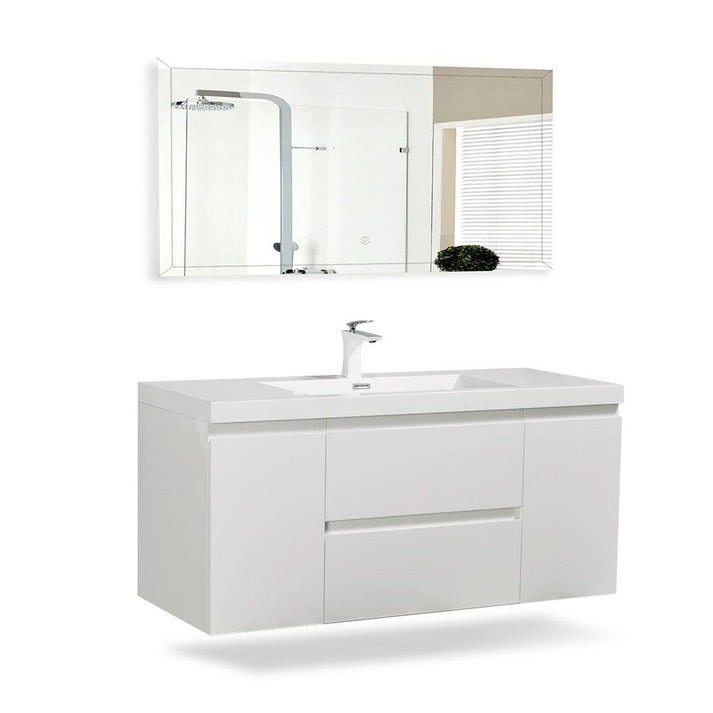 White Wall-Mounted Bathroom Vanity With Faux Marble Integrated Top & Sink