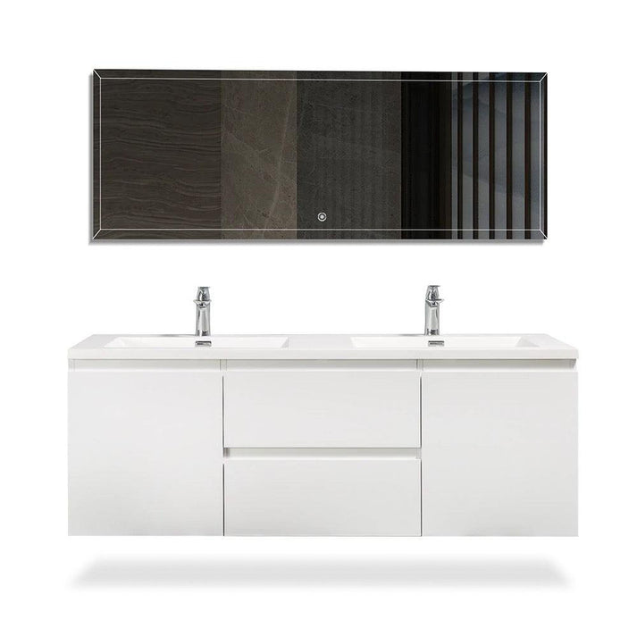 White Wall-Mounted Bathroom Vanity With Faux Marble Integrated Top & Sink
